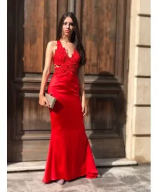 Vestito rosso, elegante - A sirena - Schiena scoperta