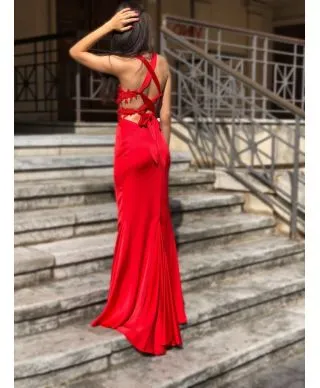 Vestito rosso, elegante - A sirena - Schiena scoperta