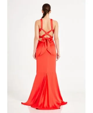 Vestito rosso, elegante - A sirena - Schiena scoperta