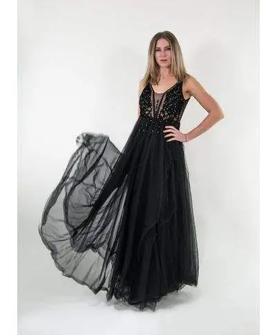 Abito elegante donna - Vestito nero per cerimonia - Romantico