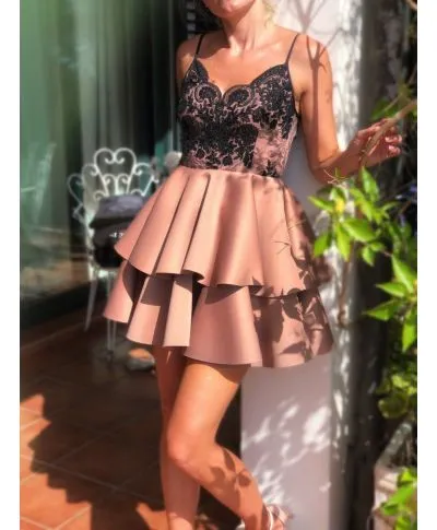 Vestito corto elegante - A palloncino - Beige e nero