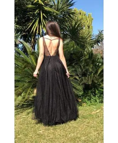 Abito elegante donna - Vestito nero per cerimonia - Romantico