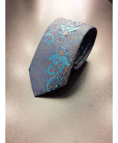 Cravatta uomo, blu con fiori turchese