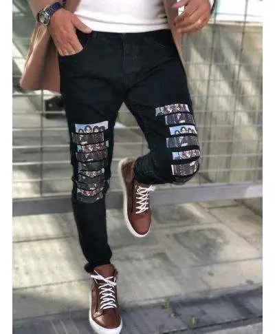 Jeans con toppe - Neri - Slim