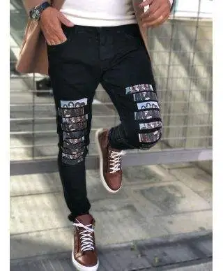 Jeans con toppe - Neri - Slim