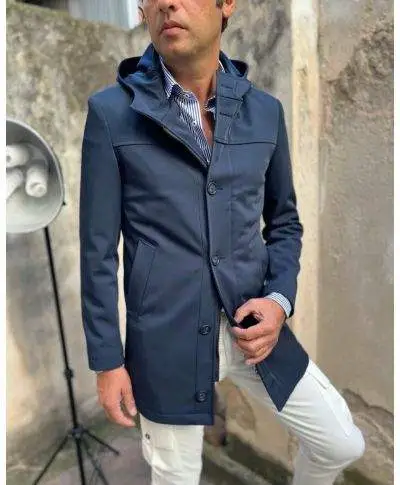Trench uomo con cappuccio, Blu - Paul Miranda