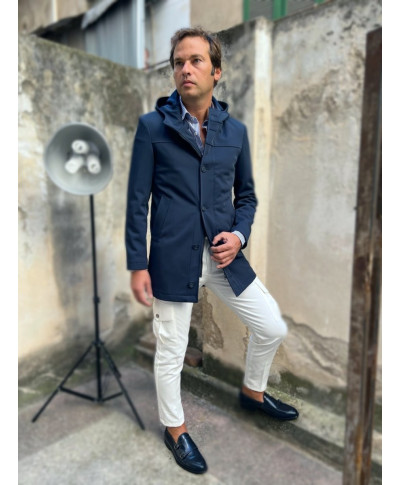 Trench uomo con cappuccio, Blu -  Paul Miranda