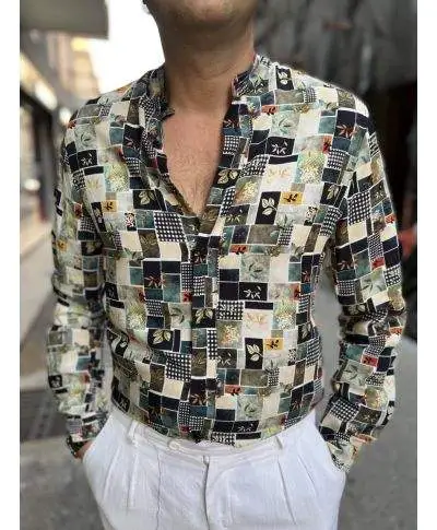 Camicia uomo fantasia, fantasia sul verde - Manica lunga