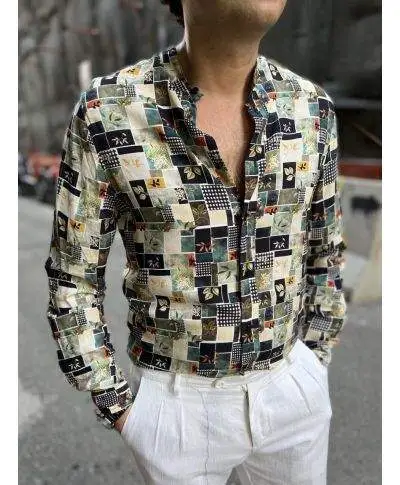 Camicia uomo fantasia, fantasia sul verde - Manica lunga