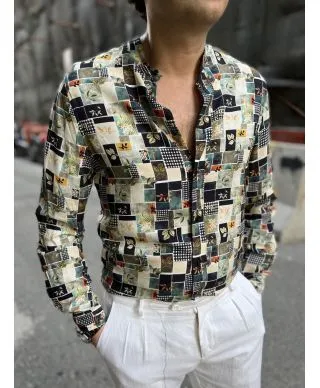 Camicia uomo fantasia, fantasia sul verde - Manica lunga