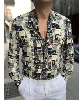Camicia uomo fantasia, fantasia sul verde - Manica lunga