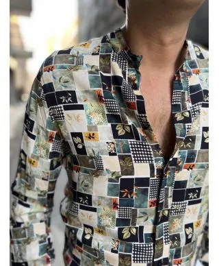 Camicia uomo fantasia, fantasia sul verde - Manica lunga