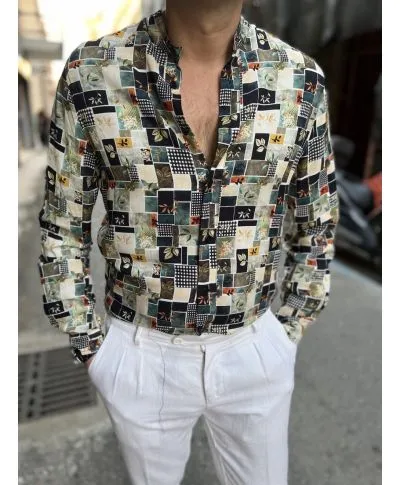 Camicia uomo fantasia, fantasia sul verde - Manica lunga