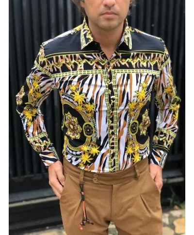 Camicia uomo fantasia, come Versace - Base nera e oro