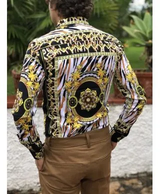 Camicia uomo fantasia, come Versace - Base nera e oro