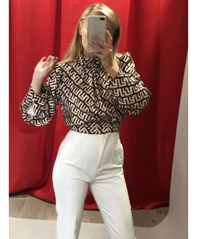 Camicia donna - Elegante - Corta - Marrone