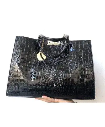 Borsa donna, nera - Ecopelle - Martellata
