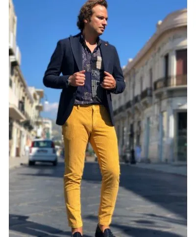 Camicia fantasia, uomo - Blu - Collo Italiano