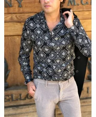 Camicia fantasia - Nera - Collo classico