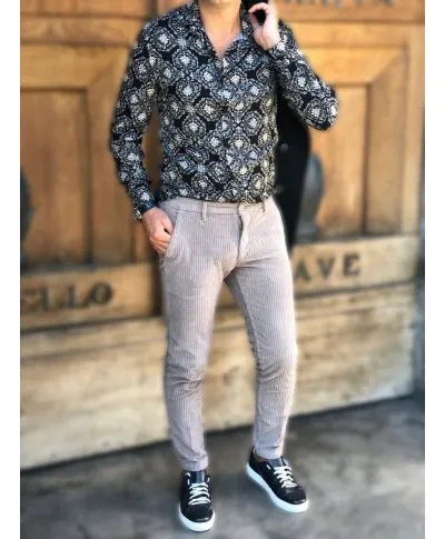 Camicia fantasia - Nera - Collo classico