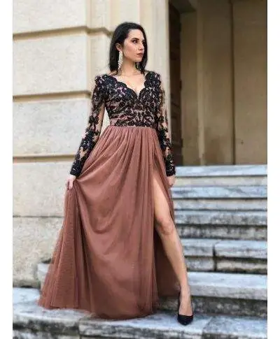 Vestito lungo, elegante - Con manica lunga in pizzo