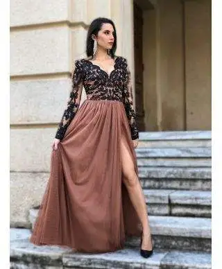 Vestito lungo, elegante - Con manica lunga in pizzo