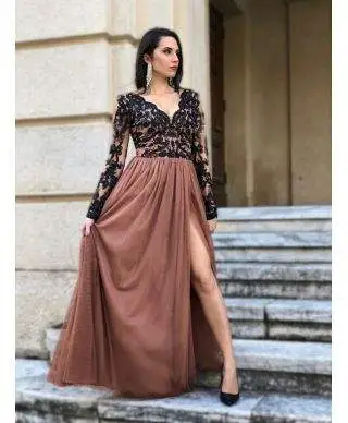 Vestito lungo, elegante - Con manica lunga in pizzo