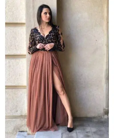 Vestito lungo, elegante - Con manica lunga in pizzo