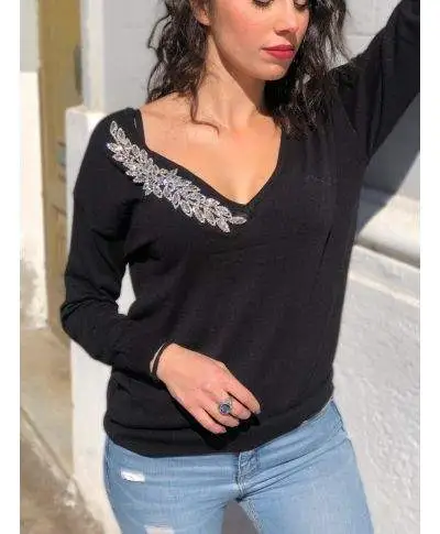 Maglione Donna - Nero - Con decorazione gioiello