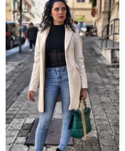 Cappotto donna - Panna - Monopetto - Made in Italy