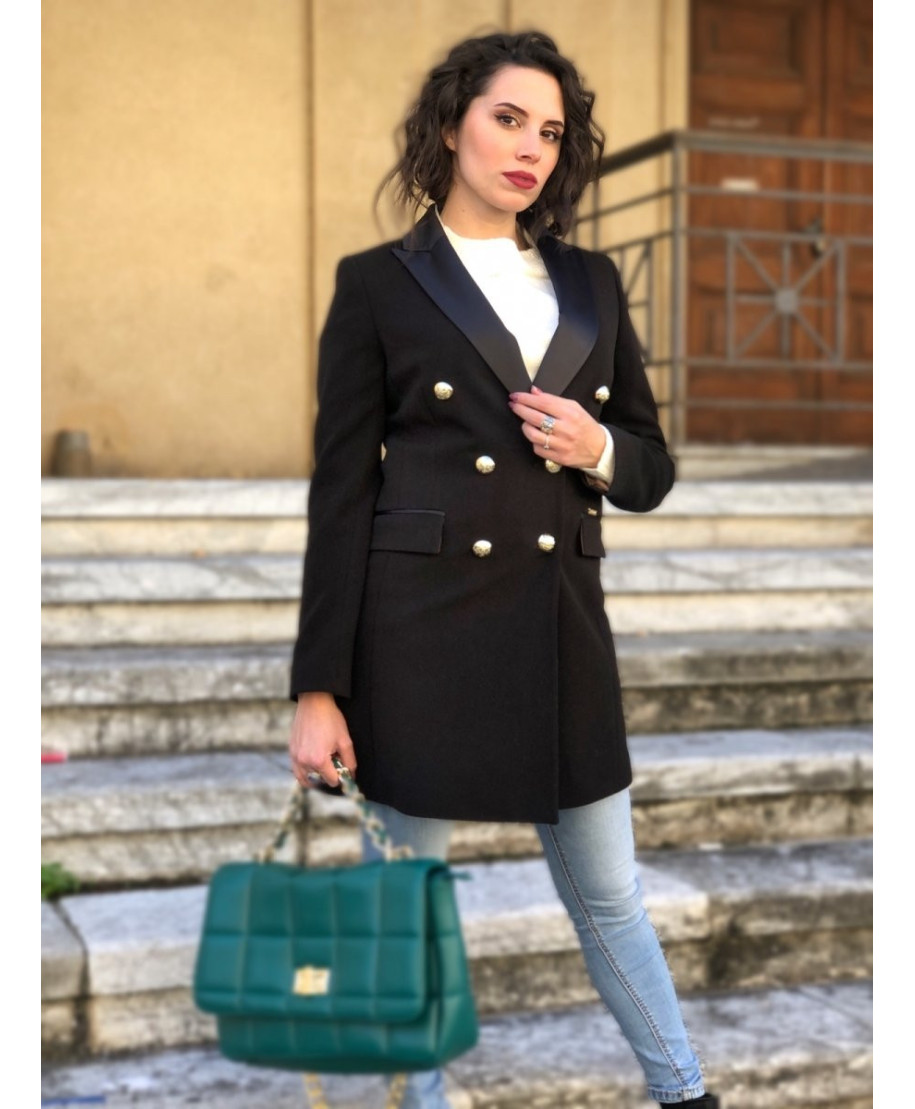 Cappotto donna, nero - Doppiopetto - Made in Italy - Cappotti