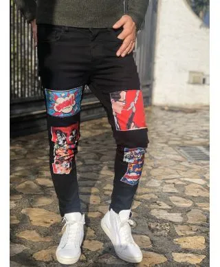 Jeans con toppe - Nero - Skinny
