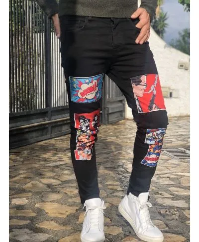 Jeans con toppe - Nero - Skinny
