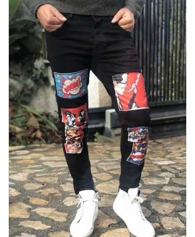 Jeans con toppe - Nero - Skinny