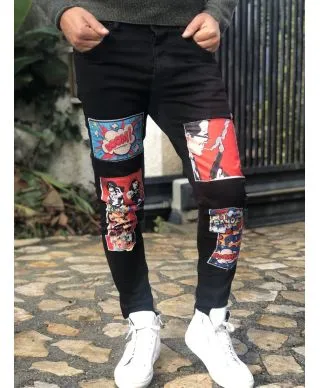 Jeans con toppe - Nero - Skinny