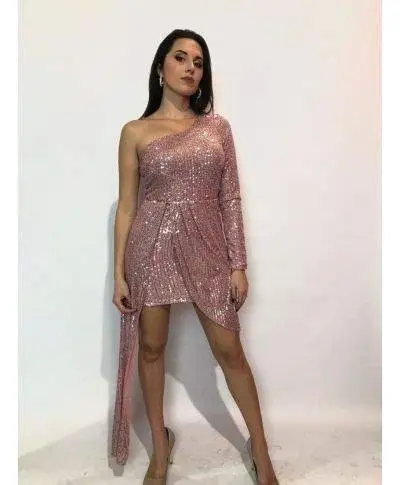 Vestito corto elegante - In paillettes - Rosa