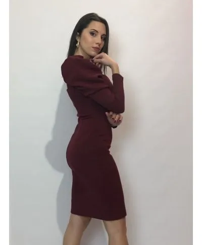 Vestito corto bordeaux - Tubino - Maniche a sbuffo