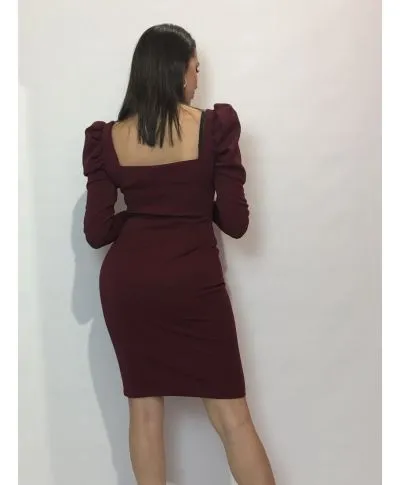 Vestito corto bordeaux - Tubino - Maniche a sbuffo