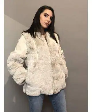 Eco pelliccia - Panna - Con inserti in eco pelle