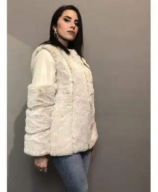Eco pelliccia - Panna - Con inserti in eco pelle