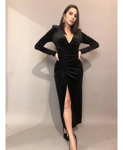 Vestito lungo, nero - In velluto - Con spacco
