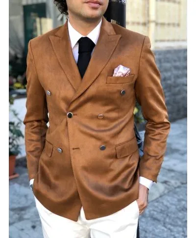 Giacca uomo - Doppiopetto - Velluto - Senape