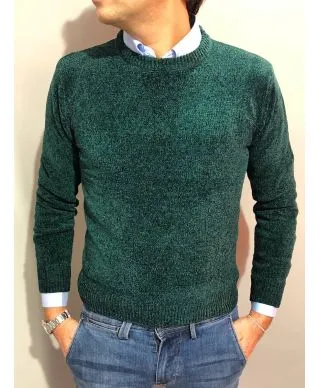 Maglione uomo, Girocollo - Verde - In ciniglia