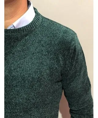 Maglione uomo, Girocollo - Verde - In ciniglia