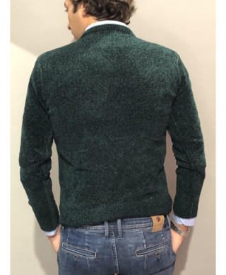 Maglione uomo, Girocollo - Verde - In ciniglia