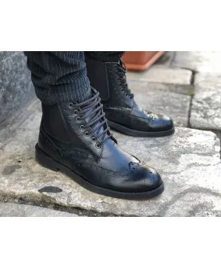 Anfibi uomo, neri - Vera pelle - Made in Italy