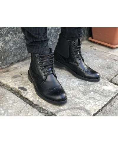 Anfibi uomo, neri - Vera pelle - Made in Italy