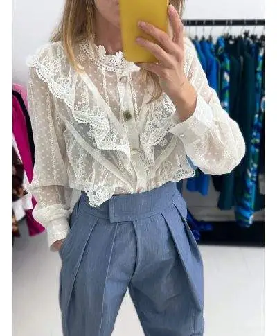 Camicia donna in pizzo - Bottoni gioiello