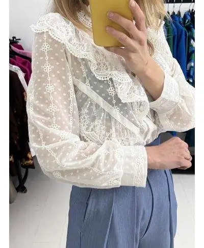 Camicia donna in pizzo - Bottoni gioiello
