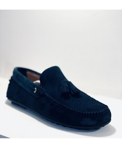 Mocassino uomo blu, con nappine